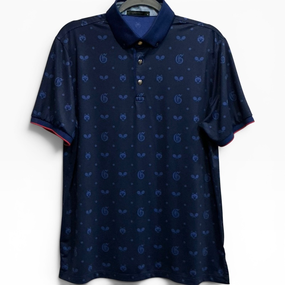Greyson Golf Shirt Polo GOAT Tennis Print‎ Maltese Blue Mens Medium Short Sleeve